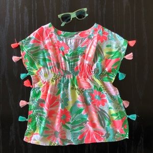 Neon Tasseled Floral Swimsuit Cover-up 4T